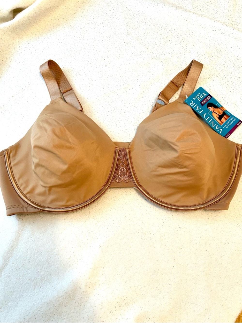 Vanity Fair Beauty Back Minimizer Soft Cup lace inset Bra in Nude Beige 44D